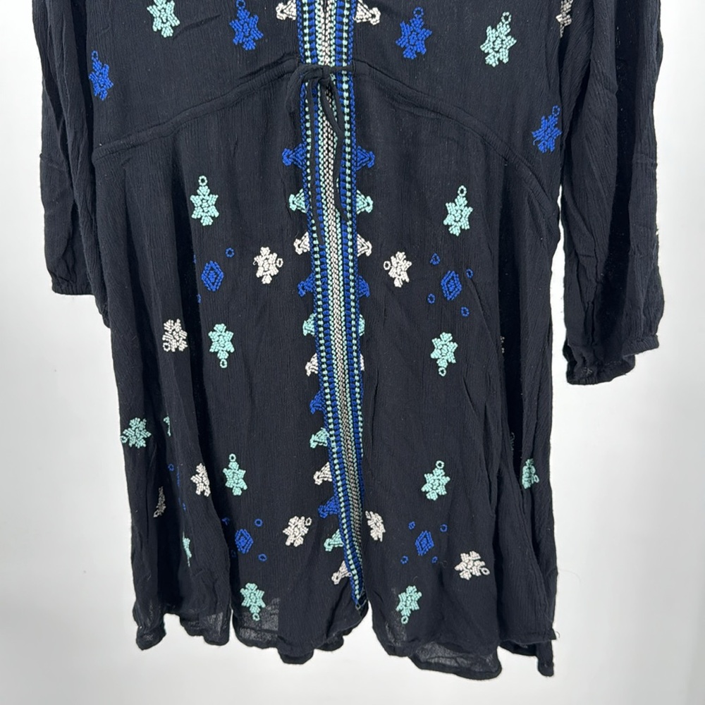 Free People Stargazer Black and Blue Mini Dress embroidered lightweight boho M - Picture 8 of 13